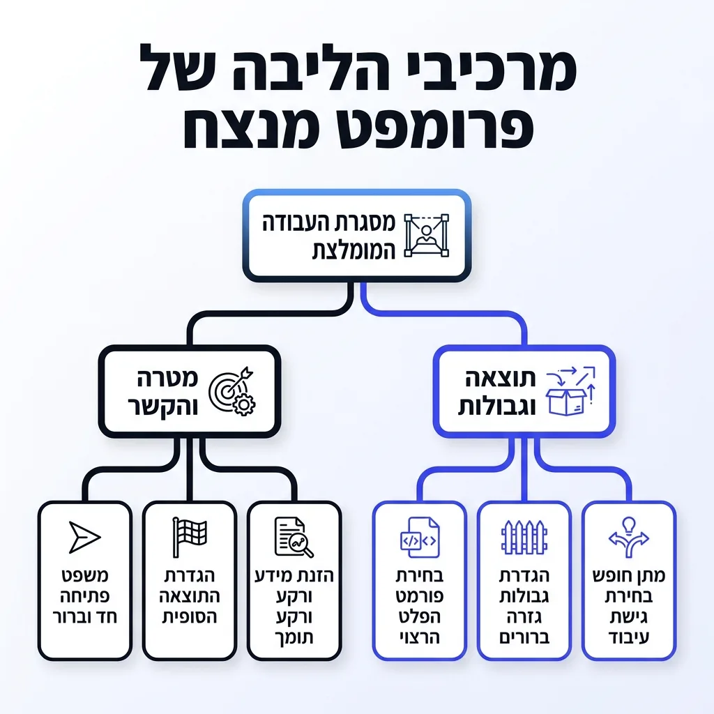 אינפוגרפיקה — מרכיבי הליבה של פרומפט מנצח: מסגרת העבודה המומלצת