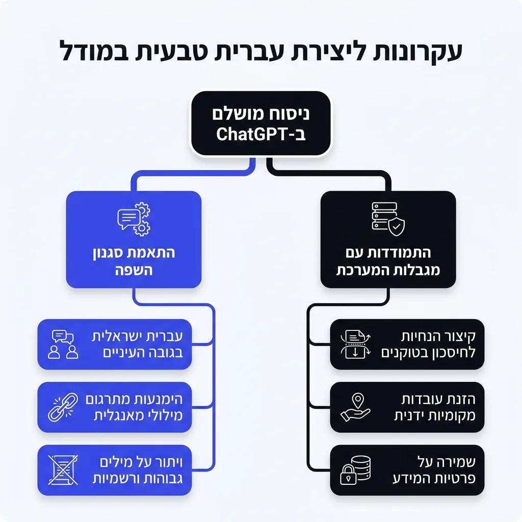 אינפוגרפיקה — עקרונות ליצירת עברית טבעית במודל: ניסוח מושלם ב-ChatGPT
